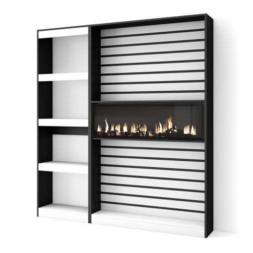 Librería estantería, Blanco y negro , Chimenea eléctrica