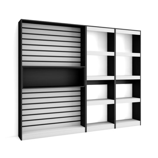 Librería Estantería | Estanteria Libros De Pared | 230x186x25cm | Salón -  Comedor - Oficina | Con Almacenaje | Estilo Moderno | Roble Y Negro