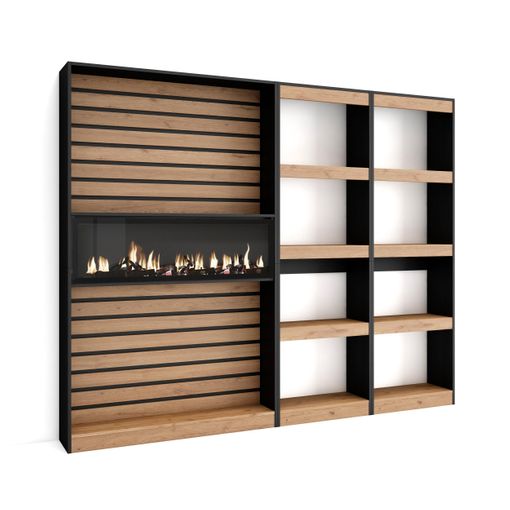 Librería Estantería, Estanteria Libros De Pared, 230x186x25cm, Salón -  Comedor - Oficina, Chimenea Eléctrica, Estilo Moderno, Roble Y Negro con  Ofertas en Carrefour