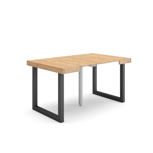 Mesa comedor industrial VINCE con pata metálica y tablero madera de 4 cm en  roble sellado 140 X80 cm