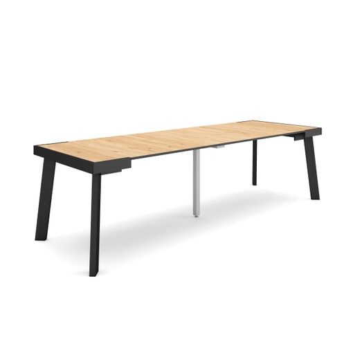 Mesa Consola Extensible, Mesa Comedor Plegable, 160, Para 8 Comensales, Patas Madera Maciza, Estilo Moderno, Roble Y Negro con Ofertas en  Carrefour