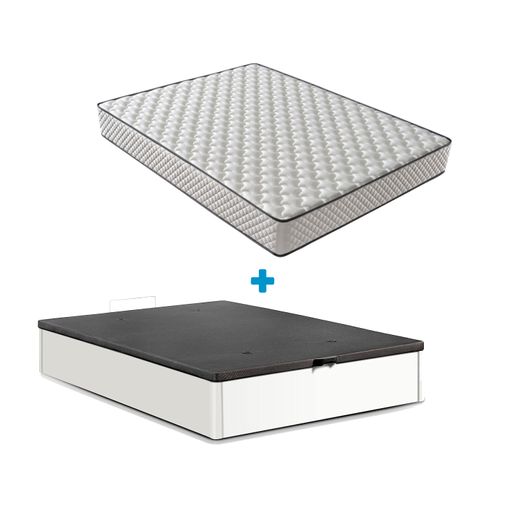 Pack Premium Canapé Abatible Y Colchón Viscoelástico 150x190, Tapa Tapizada 3d Transpirable, De Gran Capacidad, Color Blanco