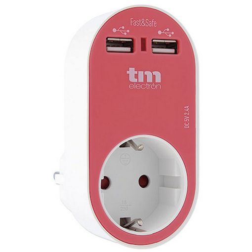 Base Múltiple tipo CUBO con 4 tomas Schuko y 2 USB 2.4A, 1.5m de 4 Colores