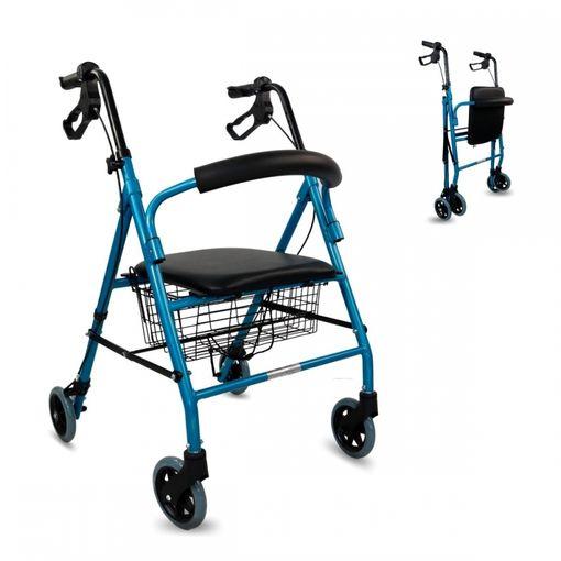 Andador Para Ancianos Mobiclinic Plegable Con Frenos Aluminio Con Cesta Y  Asiento 4 Ruedas Escorial Azul con Ofertas en Carrefour