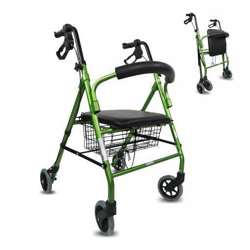 Andador Para Ancianos Mobiclinic Plegable Frenos Aluminio Resistente Con  Cesta Asiento 4 Ruedas Escorial Verde con Ofertas en Carrefour