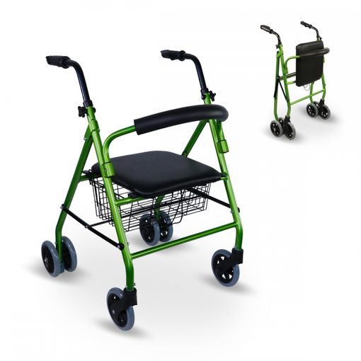 Andador Para Ancianos Mobiclinic Plegable Frenos Aluminio Resistente Con  Cesta Asiento 4 Ruedas Escorial Verde con Ofertas en Carrefour