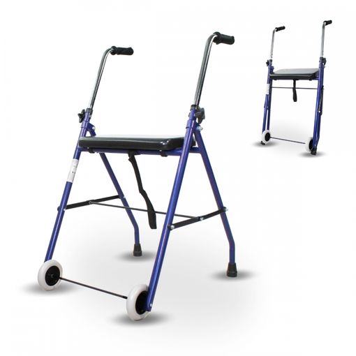 Andador Para Ancianos Mobiclinic Aluminio Ligero Y Plegable Frenos Con  Asiento Cesta Y 4 Ruedas Prado Azul con Ofertas en Carrefour