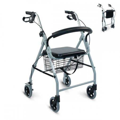 Andador Para Ancianos Mobiclinic Andador Adultos Aluminio Ligero Plegable  Con Asiento Y 2 Ruedas Capitel Gris con Ofertas en Carrefour