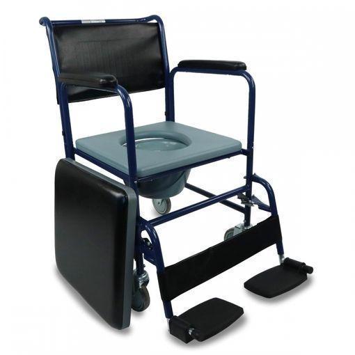 Silla orinal, Con tapa, Reposapiés abatibles, Reposabrazos extraíbles, Ruedas, Azul, Barco