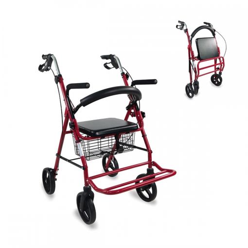 Andador Para Ancianos Mobiclinic Aluminio Ligero Y Plegable Frenos Con  Asiento Cesta Y 4 Ruedas Prado Rosa con Ofertas en Carrefour