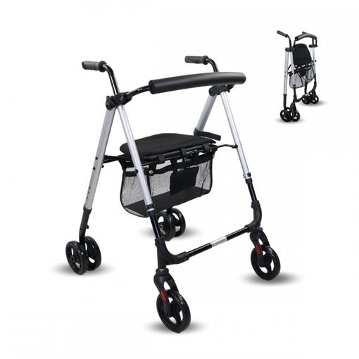 Andador Para Ancianos Mobiclinic Andador Adultos Aluminio Ligero Plegable  Con Asiento Y 2 Ruedas Capitel Gris con Ofertas en Carrefour