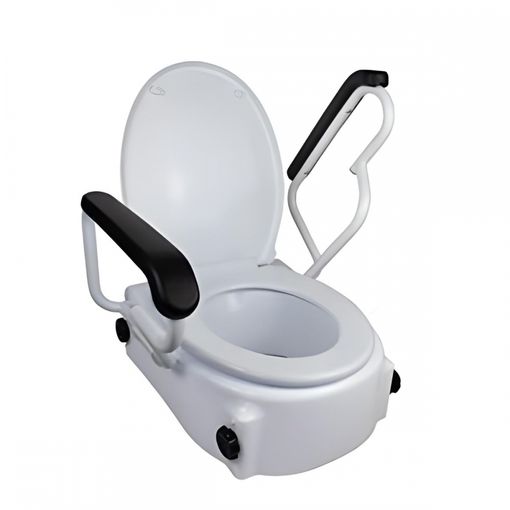 Elevador WC, Con tapa, Adaptable, Regulable, Inclinable, Reposabrazos  abatibles, Blanco, Tajo