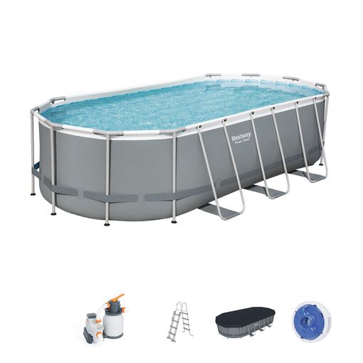 Piscina Desmontable Tubular Bestway Power Steel Oval 549x274x122 Cm  Depuradora De Arena De 5.678 L/h Con Cobertor Y Escalera