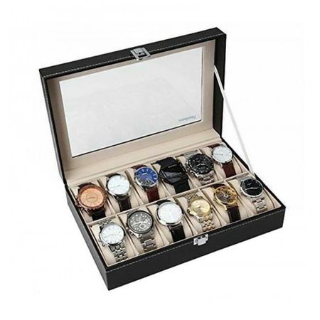 Caja de reloj Expositor Estuche de almacenamiento: Cajas de relojes para  hombre Organizador 12 ranuras Soporte de joyería de cuero Black Pu - Caja  de reloj de pulsera de regalo Cajas de