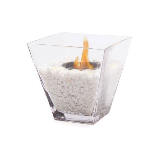 Chimenea De Etanol De Sobremesa En Cristal Templado Y Con Piedras Decorativas Blancas