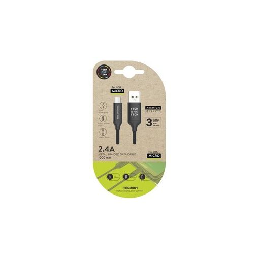 Cable Usb A Tipo C De 1 Metro Nylon Negro Android