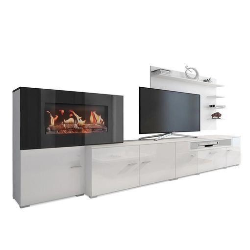 Muebles De Salón Para Tv, Conjunto De Muebles Comedor, 320x186x35cm, Chimenea  Eléctrica, Estilo Moderno, Blanco Y Negro con Ofertas en Carrefour