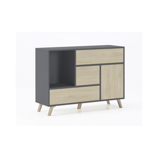 Aparador salón Comedor, Mueble Auxiliar Buffet WIND 1 Puerta, 3 cajones,  Color estructura Gris Antracita, color