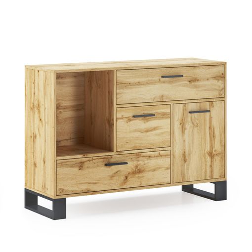 Aparador Salón Comedor, Mueble Auxiliar Buffet Loft 1 Puerta, 3 Cajones,  Todo De Color Roble Rústico. 120x40x86cm. con Ofertas en Carrefour | Las  mejores ofertas de Carrefour