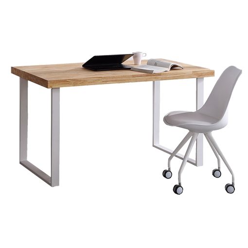 Mesa estudio escritorio madera maciza natural y patas de acero