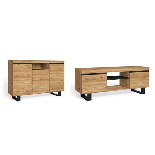 Set Naturale salón Comedor, Mueble Auxiliar, buffet-mueble tv 140cm roble  negro nórdico