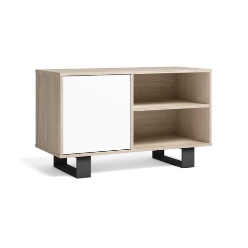 Mueble TV 100 con puerta izquierda, salón comedor, Modelo WIND, color  estructura CEMENTO, color puerta Blanco Mate, medidas 95x40x57cm de altura.