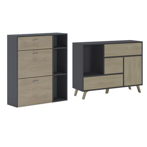 Conjunto De Muebles, Set De Muebles De Entrada, Salón Comedor, Mueble  Auxiliar, Color Estructura Blanco Y Color Puertas Y Cajones Roble-  Buffet-zapatero con Ofertas en Carrefour