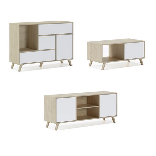 Conjunto De Muebles, Set De Muebles De Salón, Wind, Comedor, Mueble  Auxiliar, Color Estructura Puccini Y Color Puertas Y Cajones Blanco - Buffet -mueble Tv-mesa Centro con Ofertas en Carrefour | Las mejores