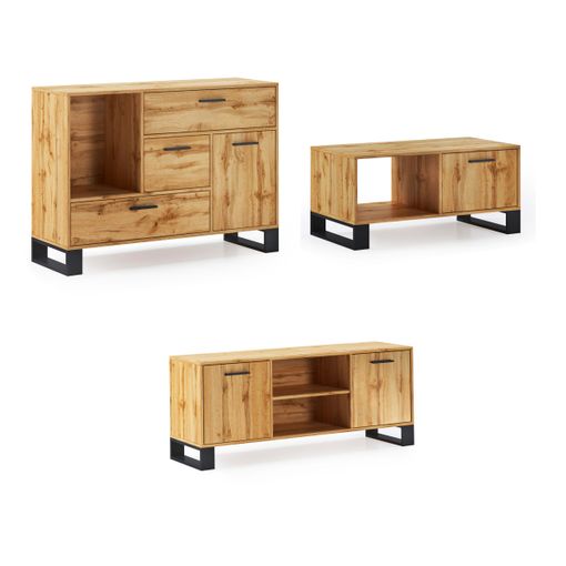 Set Naturale salón Comedor con patas, Mueble Auxiliar, buffet-mueble tv  140cm roble negro nórdico