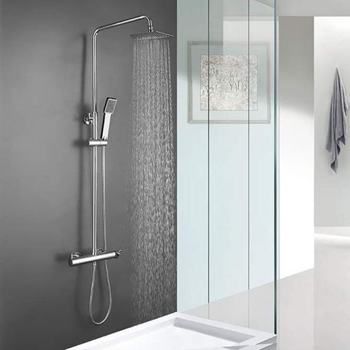 Kibath Columna de ducha monomando CAN tubo redondo extensible regulable en  altura de 80 a 120 cm. Ducha de mano para hidromasaje y rociador redondos.