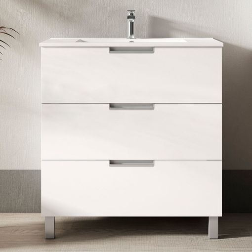 Mueble De Baño Suspendido Con Lavabo Cerámico, 2 Cajones Con Cierre  Amortiguado Y Organizador, 80 Cm - Moka Mate Tirador Cromo Brillo con  Ofertas en Carrefour