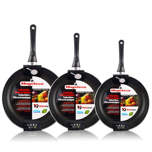 Juego 3 Sartenes Antiadherente Con 3 Tapas De Vidrio, Sartenes  Antiadherente Con Tapa De Vidrio Compatible Con Todas Las Cocinas Negras  con Ofertas en Carrefour