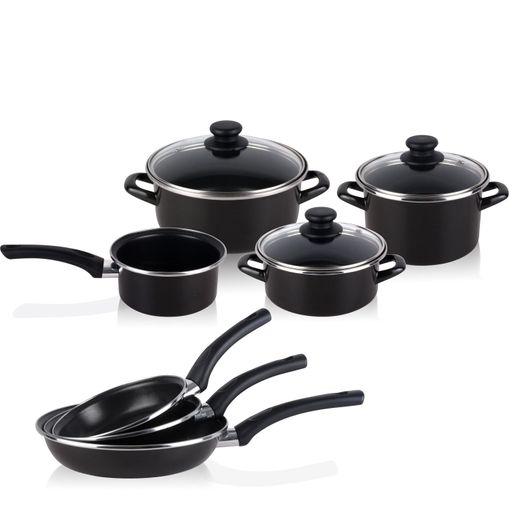 Magefesa Orbe Batería Cocina Inducción 8 Piezas, Antiadherente Libre PFOA  Esmalte Exterior Negro, Set Cazuelas Tapa