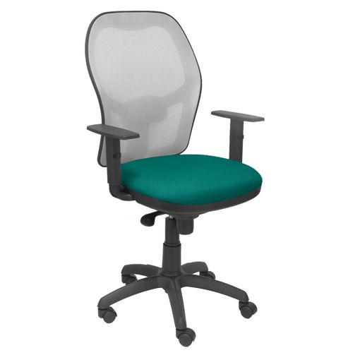 Silla Oficina Con Regulacion Lumbar Respaldo Malla Negra / Asiento Tapizado  Verde