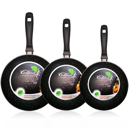 Set Juego 3 Sartenes Inducción 20-24-28cm Aluminio, Antiadherente Piedra  Ecológico Sin Pfoa Negro Wecook Khalma con Ofertas en Carrefour