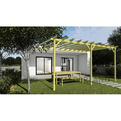 Pérgola Adosada De Madera Maciza Modelo Zamora 600x420 Cm