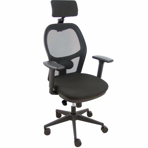 Silla Oficina Con Regulacion Lumbar Respaldo Malla Negra / Asiento Tapizado  Negro