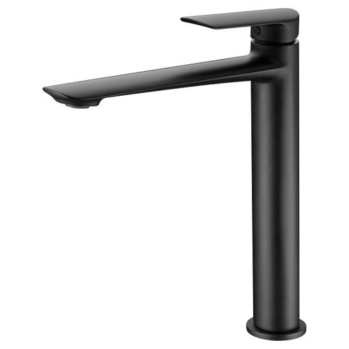 GRIFO LAVABO PLANO NEGRO CAÑO ALTO