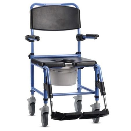 Silla orinal, Con tapa, Reposapiés abatibles, Reposabrazos extraíbles, Ruedas, Azul, Barco