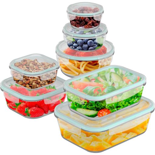 Juego de recipientes de vidrio para almacenar alimentos - 18 piezas (9  recipientes + 9 tapas) con tapa transparente, libre de BPA - Para la cocina