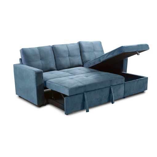 Sofá Cama Con Arcon Y Chaise Longue Pau 215x135cm 3 Plazas Azul Terciopelo  con Ofertas en Carrefour