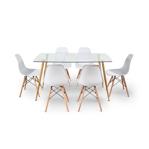 Pack Mesa De Cristal Templado 140cm + 6 Sillas Estilo Nordico Blanco con  Ofertas en Carrefour