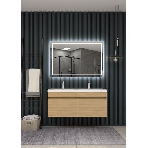 Espejo Baño Rectangular Iluminación Led, 60 cm, Doble Interruptor Táctil  de Sistema Antivaho