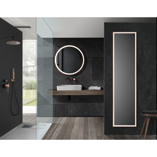 Espejo de baño cuadrado con luz led frontal y con marco negro Serie Suiza -  Espejo Baño