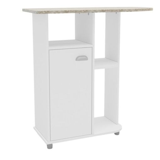 Mueble Auxiliar Cocina Microondas Color Blanco Con Tapa Gris 58x95 CM