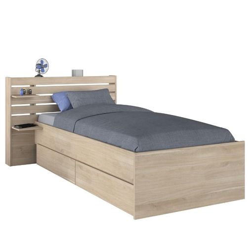 Cama Juvenil Con Mueble Cabecero Y 2 Cajones En Color Blanco Mate  90x190/200 Cm con Ofertas en Carrefour