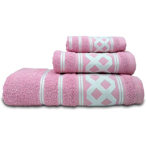 Juego Toallas Baño, 100% Algodón, Rizo 450gr, Set 3 Piezas Ducha Manos  Tocador, Rombos Rosa Briebe ica Basic con Ofertas en Carrefour