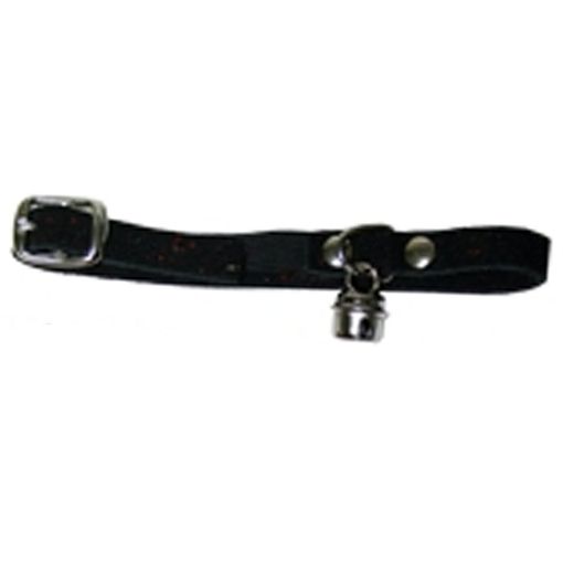 Collar De Piel Para Gato | Collar Negro De Piel Vuelta Y Cascabel | Collar De Gato