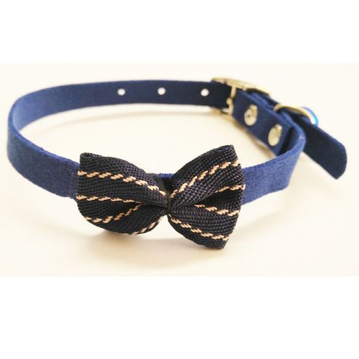 Collar Para Gato Con Lazo Azul De Fieltro Con Cascabel