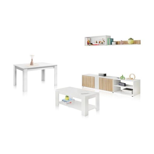 Pack Muebles Salón Lexus Completo Color Blanco Y Ceniza Estilo Moderno  (mueble Modular + Mesa De Centro + Mesa Comedor) con Ofertas en Carrefour